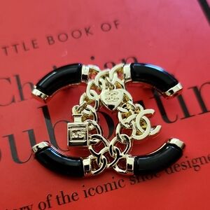 Upcycled Black and Gold Chain Accent Brooch